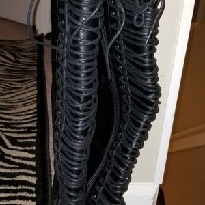 Black flat lace up boots